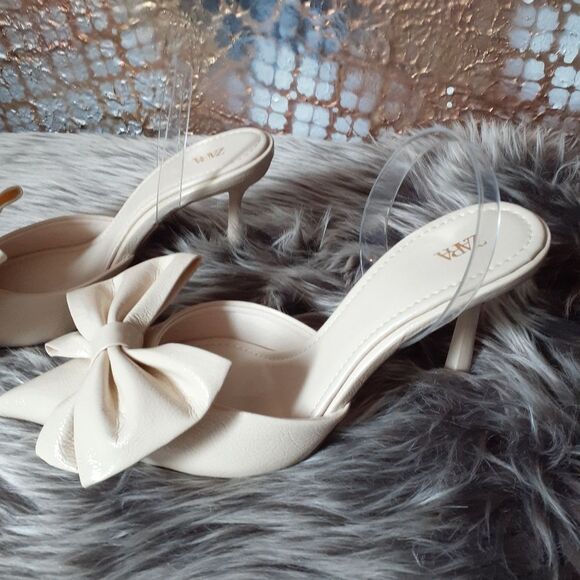 Nwot Zara Cream Bow Detail Women's Heels - Picture 9 of 13